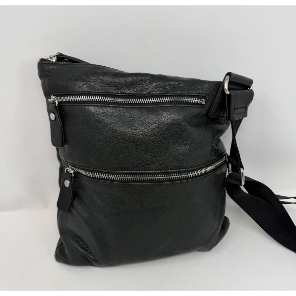 Margot Black Pebbled Genuine Leather Crossbody Messenger Bag Multi-Pocket